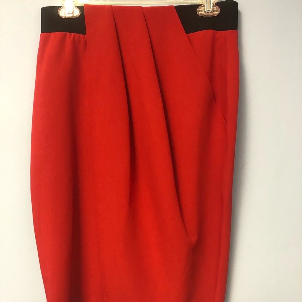 Beautiful red knee length skirt with ruching